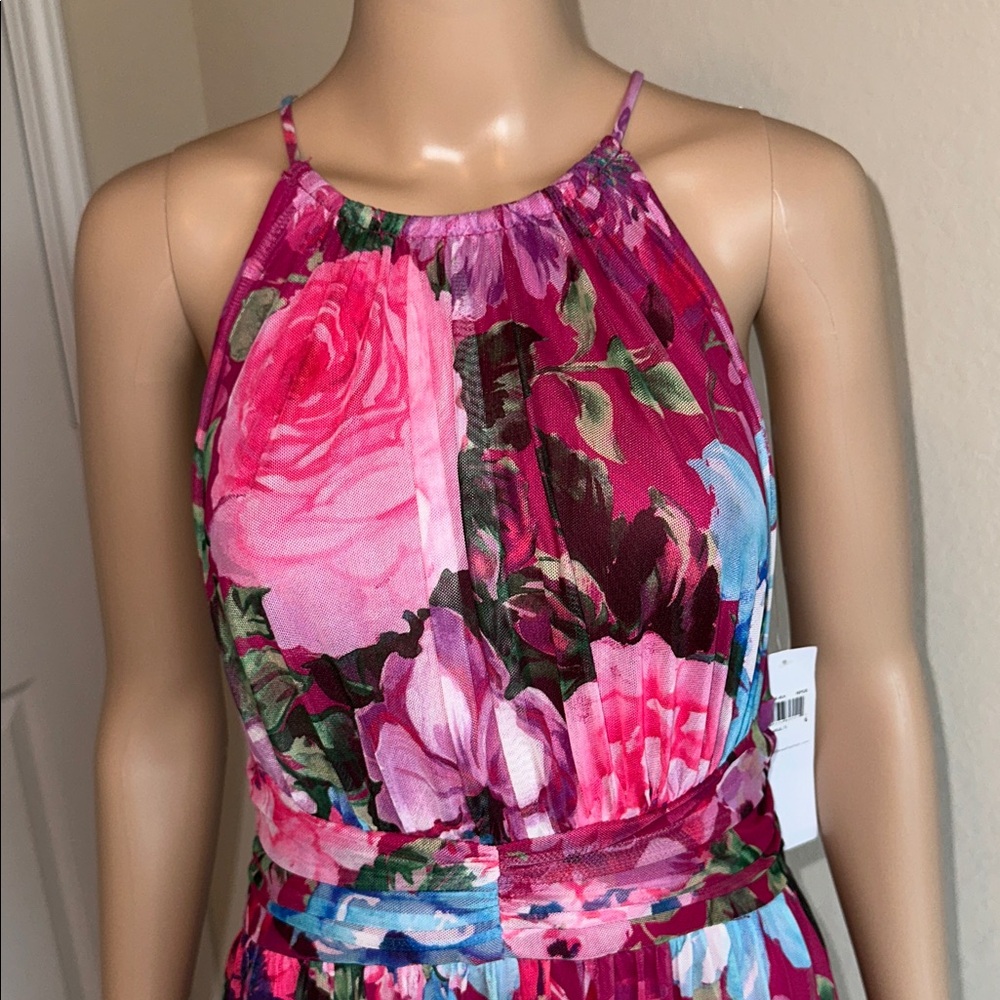 NWT London Times Floral Halter Maxi Dress in Magenta and Blue Size 6 - Picture 4 of 15